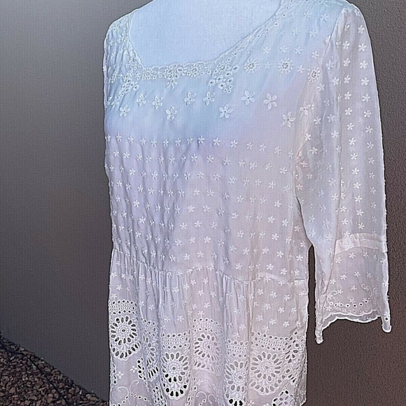 Vintage Johnny Was White Floral Peplum Embroidered Lace Blouse Top Tunic Size: S - Picture 2 of 11
